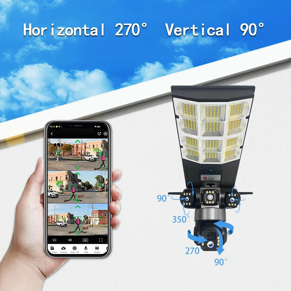 AIOOK Solar Street Light 2in1 Solar Camera Triple Lens HD 15MP WIFI V380 PRO 4G Camera Waterproof Night Vision Two Way Intercom