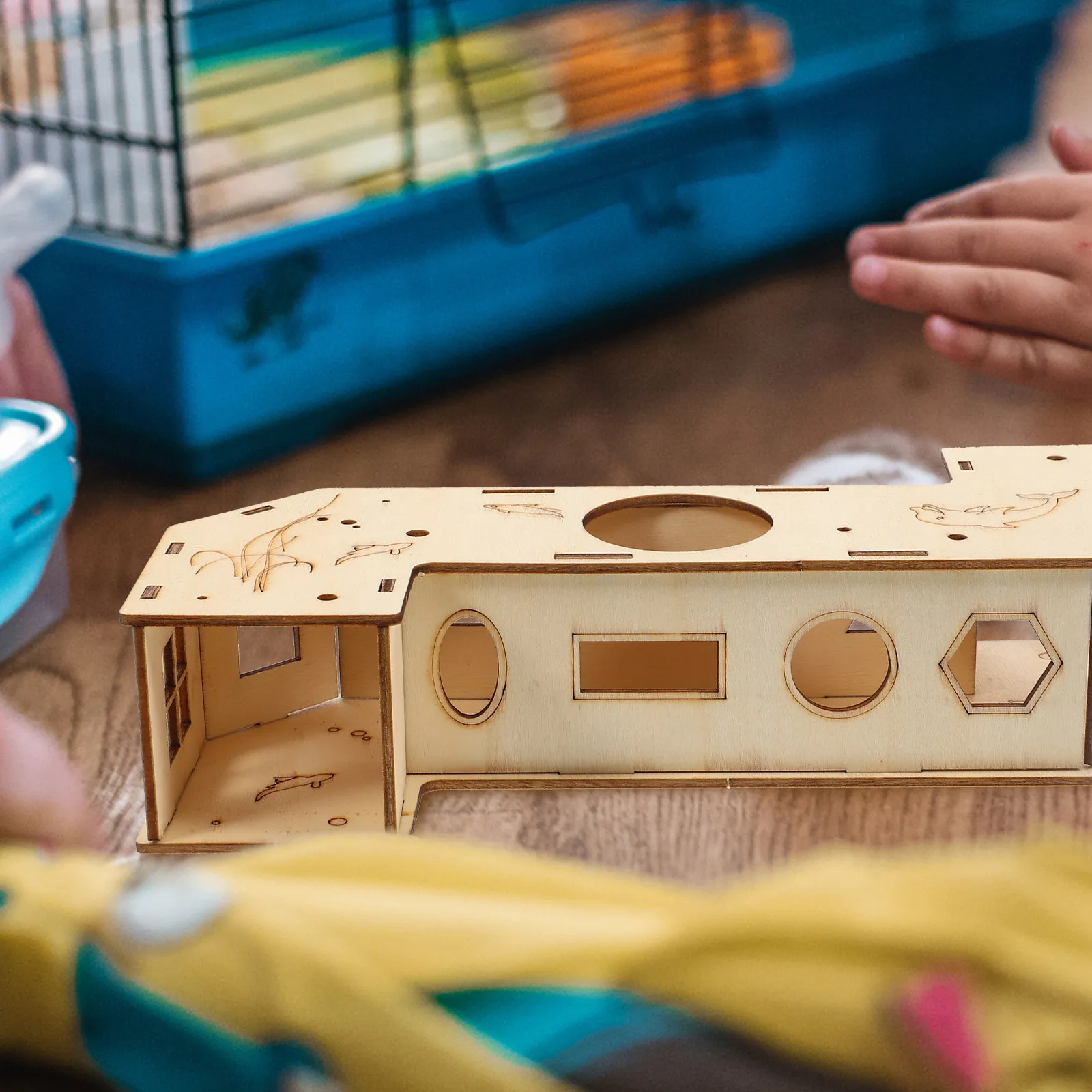 Wooden Hamster Tunnel Hideout with Two-Way Passage for Exploration Exercise and Relaxation Small Animal Cage Accessory Guinea