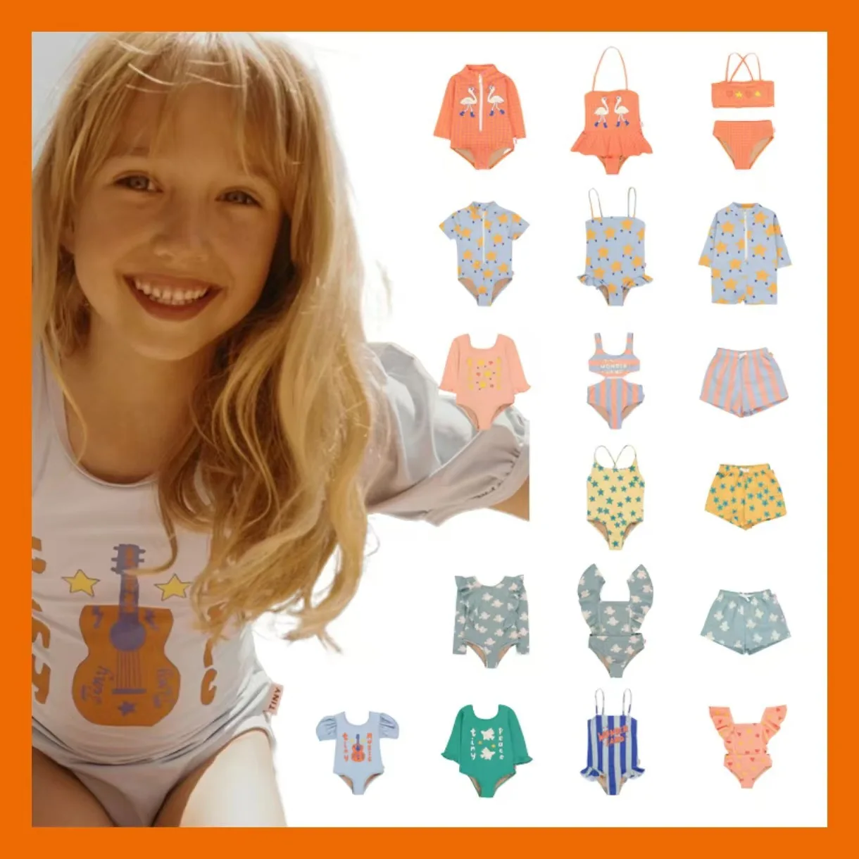 

Лето 2022, купальник для девочек TC, модный детский цельный купальник с героями мультфильмов, быстросохнущий солнцезащитный крем, разделенный купальник с длинными рукавами