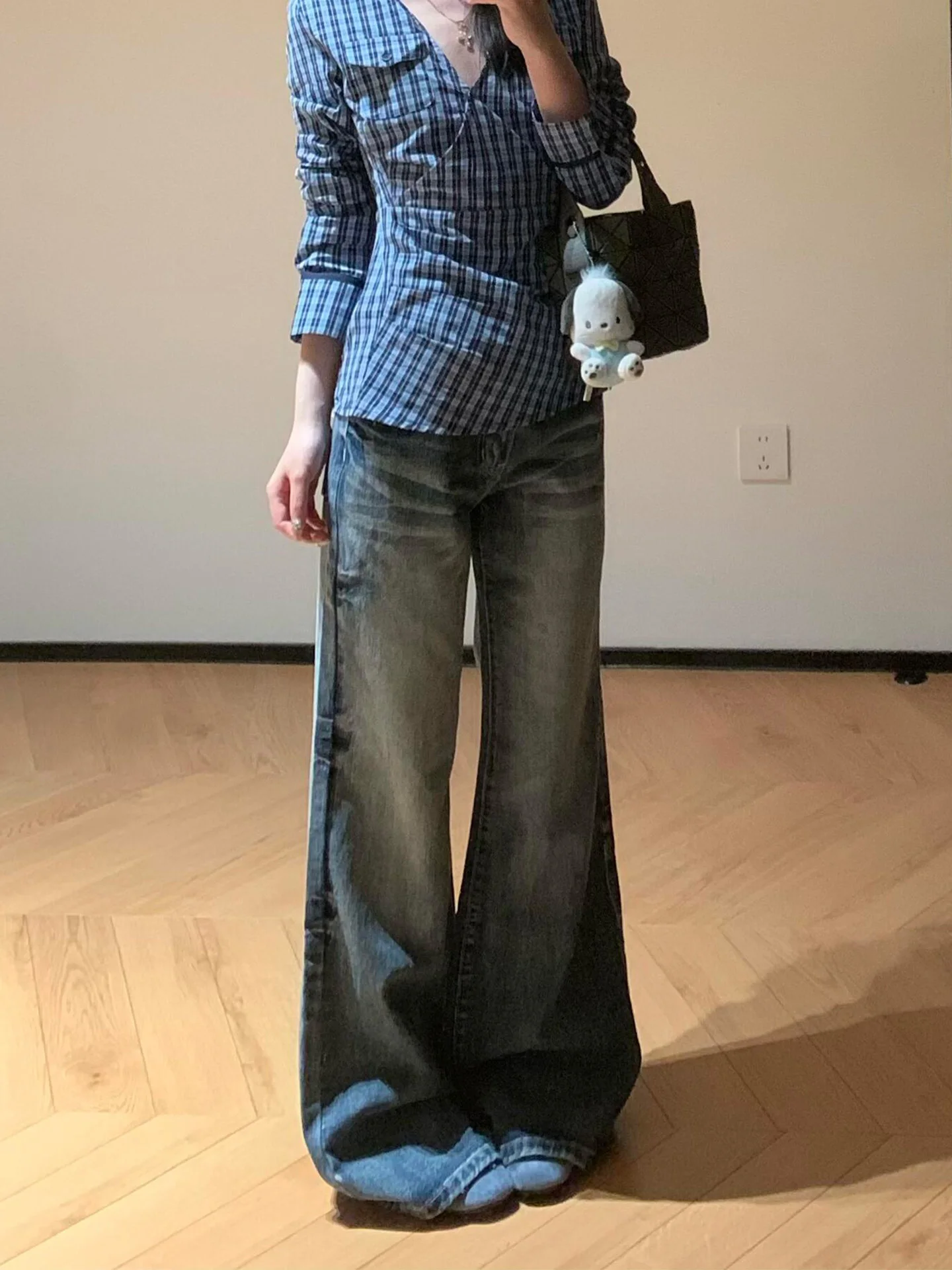 

Slimming Blue Denim High Street American Style Women's Pants Summer New Washed Vintage Wide Leg Jeans Shape Memory Natural Waist