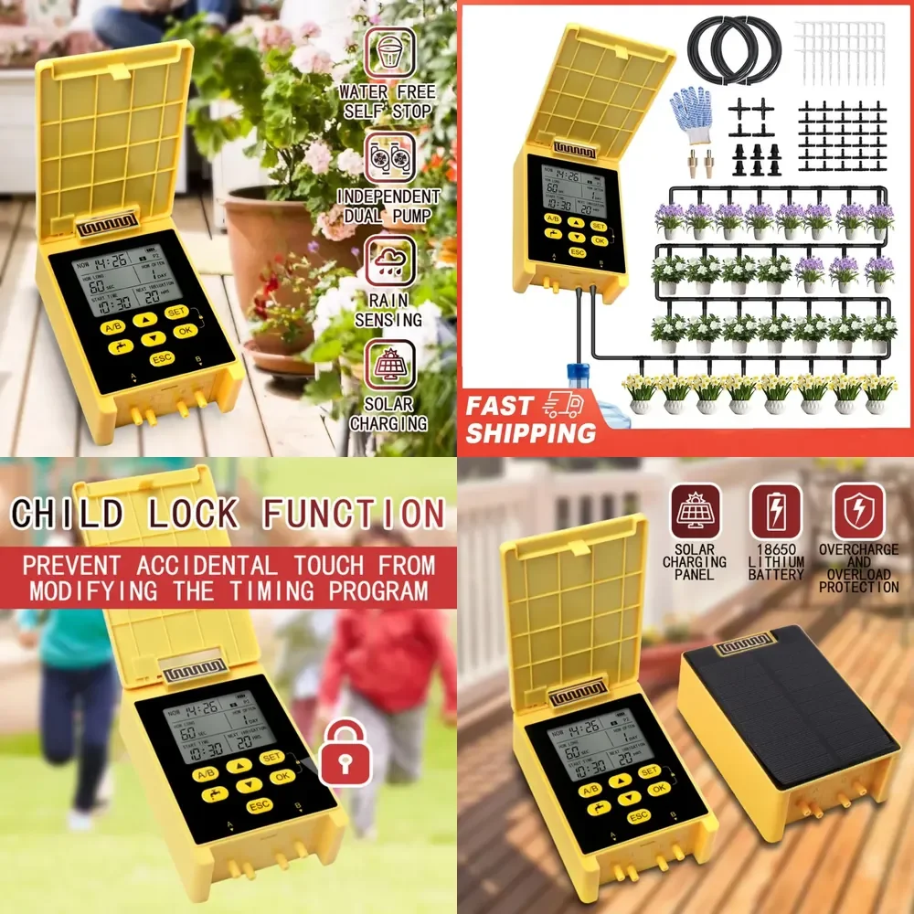 

WAP01 HEDAO 2 Group Automatic Watering Dual Pump Solar Drip Irrigation System Rain Sensing Child Yellow Black