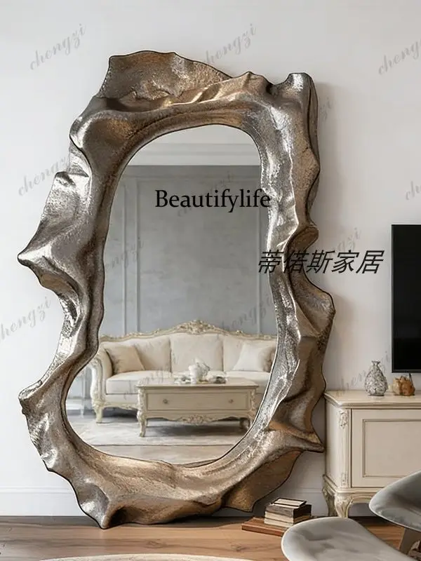 French irregular shape floor mirror artistic sense, creative special-shaped custom home full-length mirror wall hanging