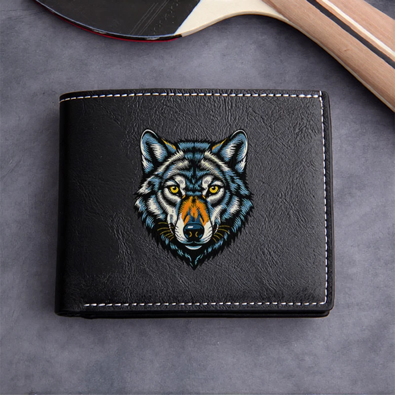 Wolf Head Embroidered PU Leather Wallet for Men Premium Compact Design Lightweight Durable Business Style