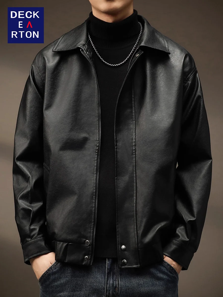 

Hong Kong Trendy Brand Retro Motorcycle PU Leather Jaet Men's Autumn New American Loose Haome Flight Bla Jaet Coat