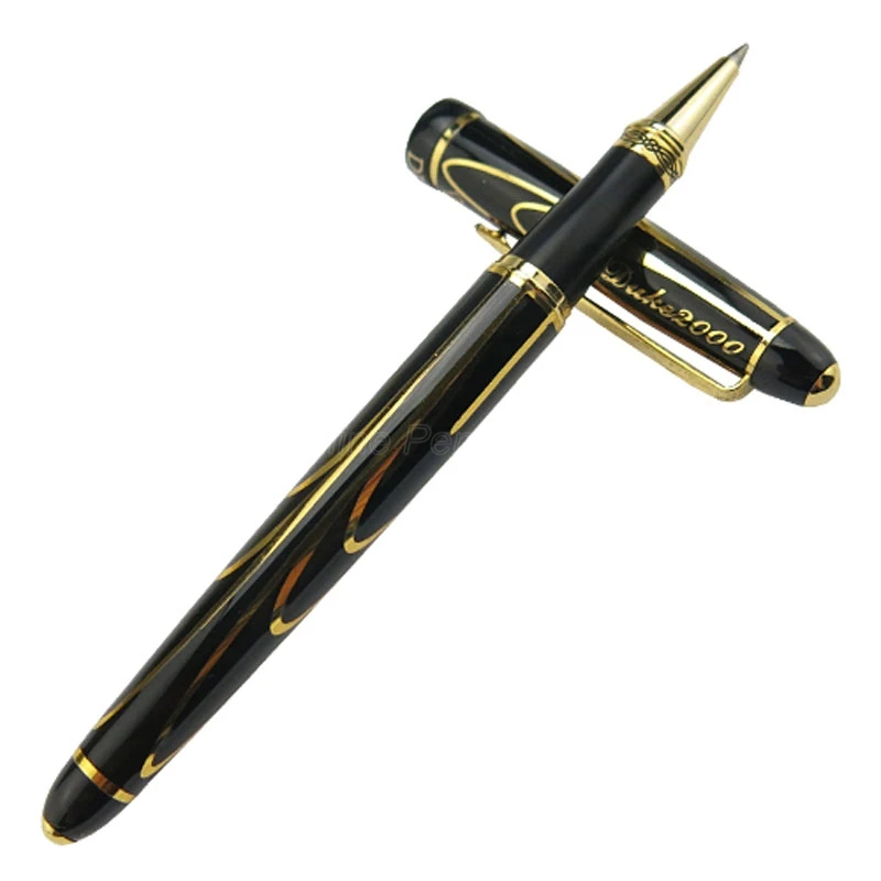 Duke Pioneer Golden Flower Pattern Refillable Roller Ball Pen Professional Stationery Supplies Writing Tool Pen Gift Pen Set