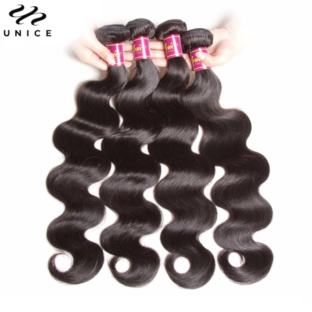 UNICE Hair Bundles Malaysian Body Wave 4 Bundles 100% Remy Hair Weaving Natural Color Human Hair Weaves 8-30inch Free Shipping