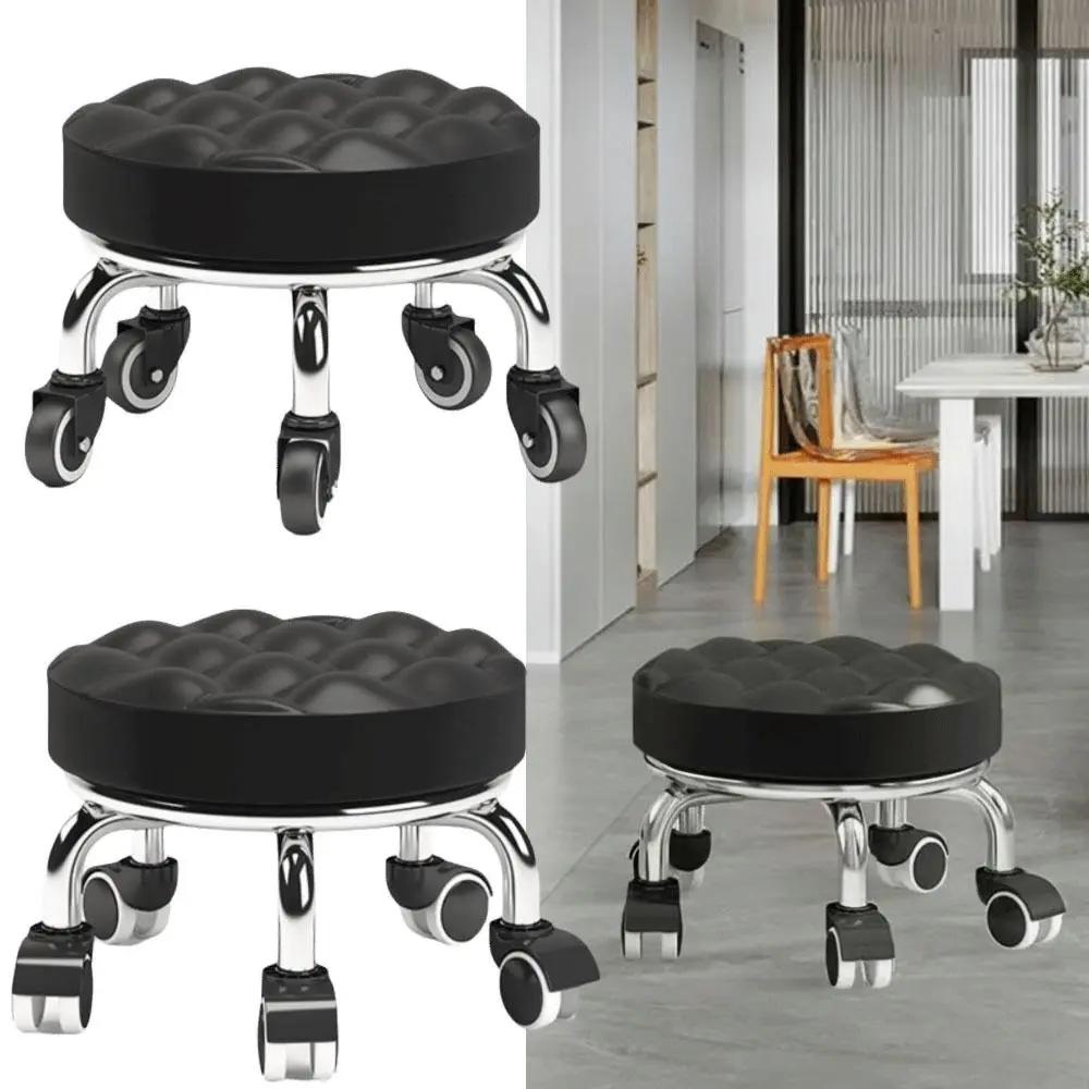 

PU Leather Rotating Rolling Stool 360 Degree Rotating Waterproof Rolling Pulley Chair Easy Mobility Sturdy Low Seat Pedicure