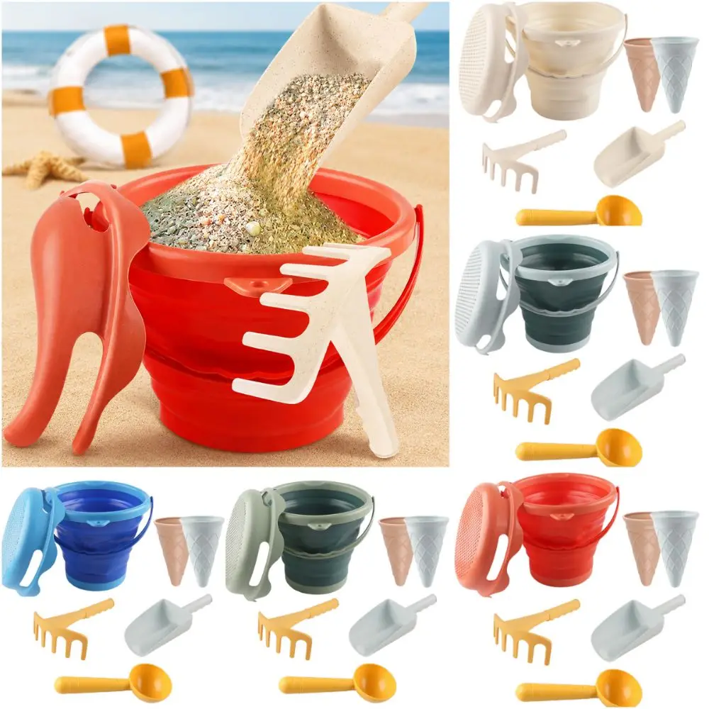 6PCS Multicolor Beach Toy Set Plastic Shovel and Rake Sand Bucket Toy Kit Thicked Easy To Carry Beach Play Set Outdoor Sand
