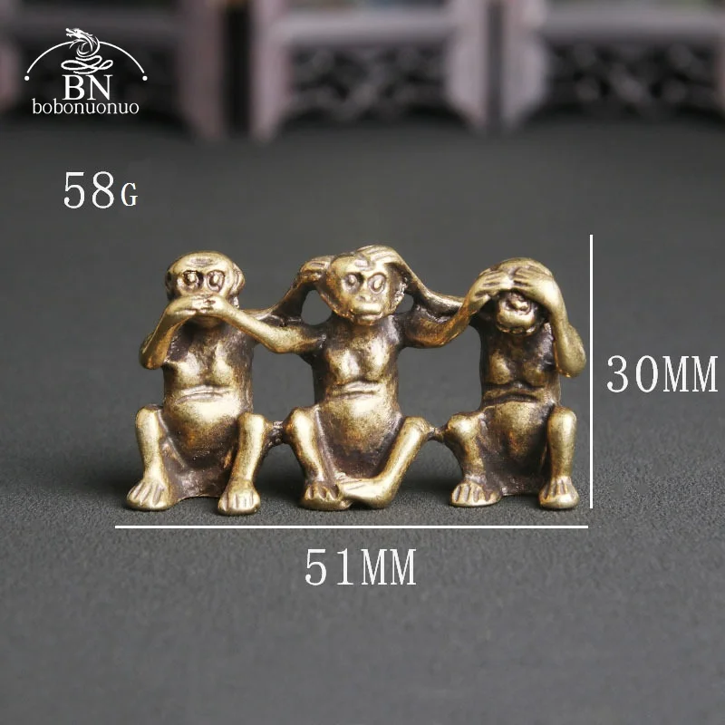 Pure Copper Three Monkeys Miniatures Figurines don't Say don't Listen don't See Feng Shui Crafts Ornaments Antique Decorations