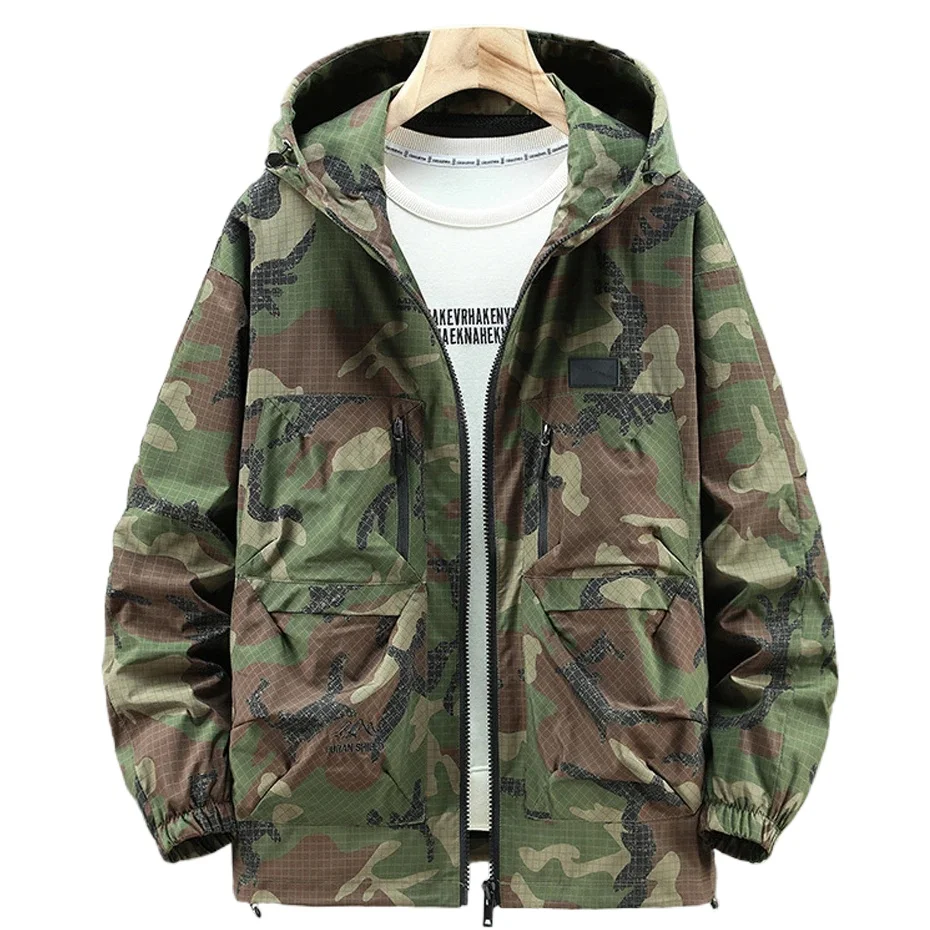 

2025 New Camouflage Jacket Men Hooded Windbreaker Plus Size 10XL 12XL Fashion Casual Camo Outerwear Coats Male Big Size 12XL