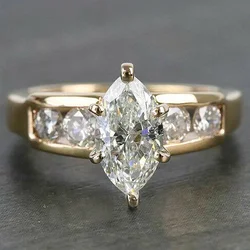 Huitan Gold Color Marquise Cubic Zirconia Wedding Rings Eternity Love Jewelry for Women New Arrival Fashion Finger Accessories