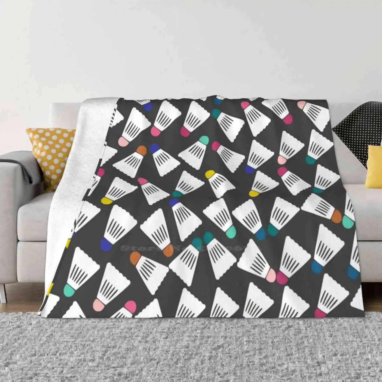 

Cute Badminton Pattern Soft Warm Throw Blanket Pink Blue Black Grey Yellow White Badminton Pattern Badminton Lover Sports Lover
