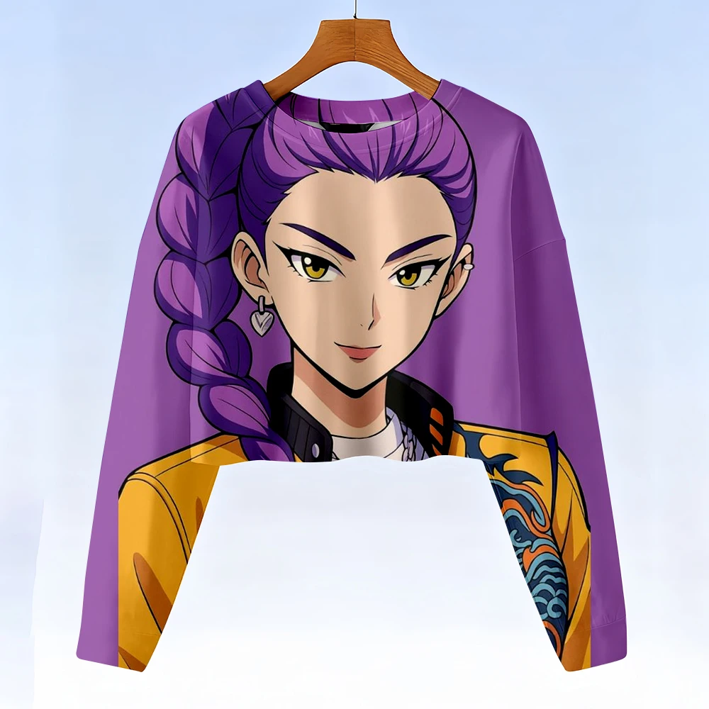 KPop شيطان الصيادين Huntrix ملابس الربيع الاطفال المحاصيل قمصان سويت شيرت بقلنسوة طفل الفتيات هوديي المراهقين الفتيات رياضية