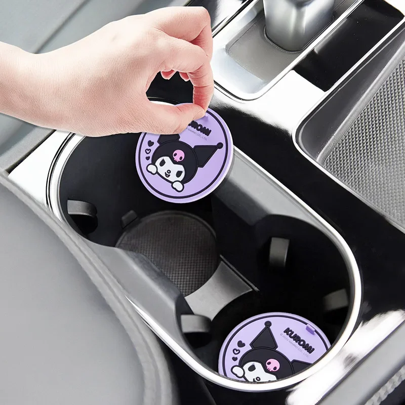 2 pezzi Kawaii Sanrio Kuromi sottobicchieri per auto Cartoon Anime Car Coaster Storage PVC Anti-Skid Mat accessori decorare il regalo delle ragazze