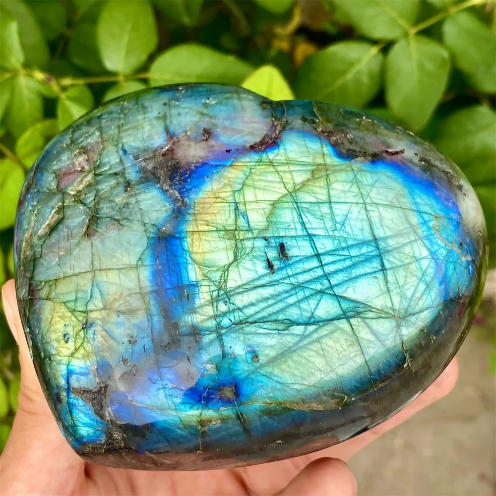 Natural Labradorite Heart with Bright Light, Energy Gemstone, Reiki Healing, Room and Office Decor, Free Form Gift, High Quality