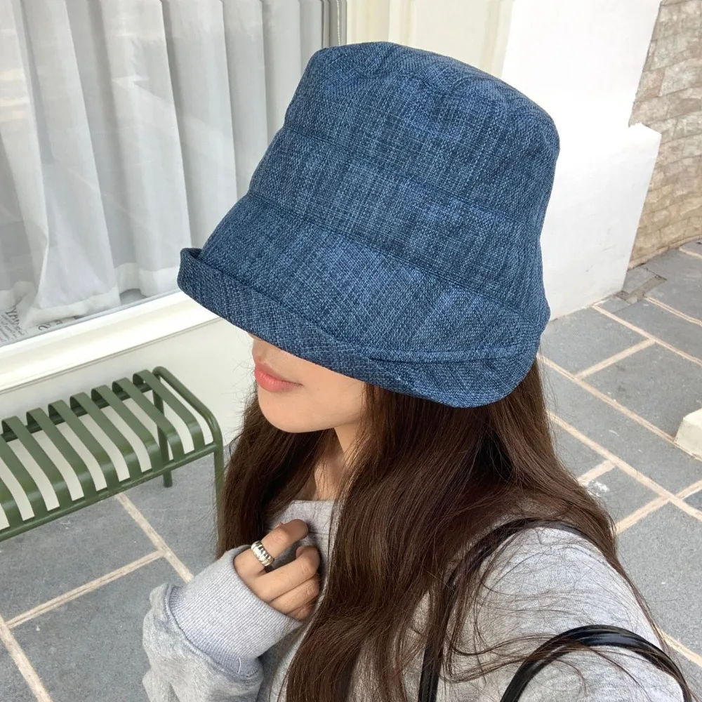 

Быстросохнущая рыбацкая шляпа с рулонной оправой, солнцезащитный козырек, льняная шляпа от солнца, сплошной цвет, защита от ультрафиолета, кепка-ведро в японском стиле, уличная кепка