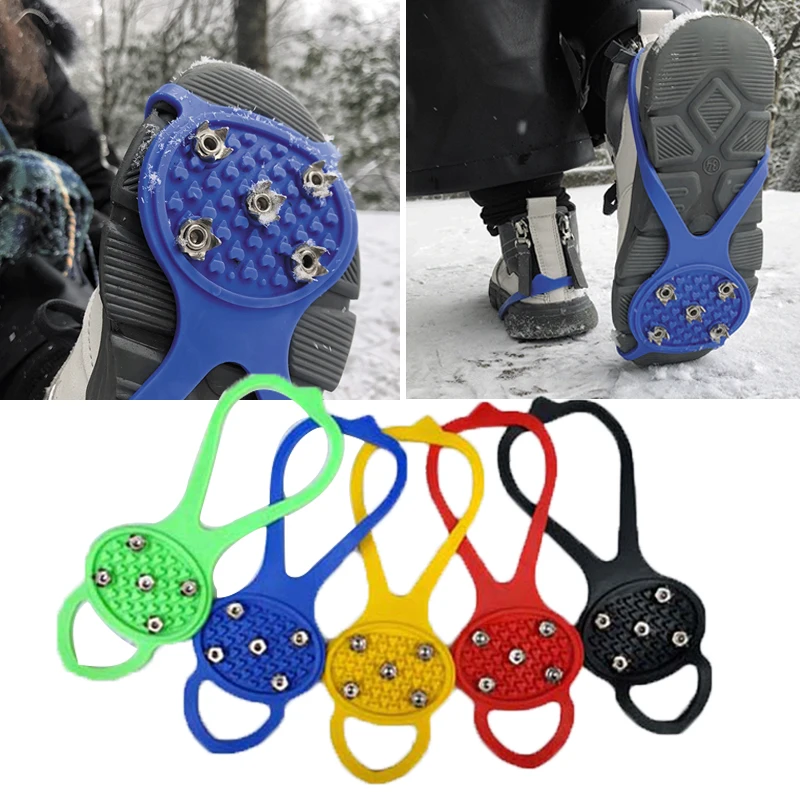 1Pair 5 Studs Anti-Skid Snow Ice Strong Gripper Winter Climbing Cleats Crampons Shoe Spikes Ice Grips Sports Shoes Cover