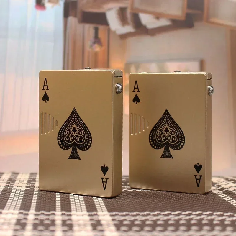 New Unusual Torch Turbo Butane Gas Lighters, Novelty Metal Playing Cards Jet Poker Lighter, Creative Windproof Outdoor Lighter