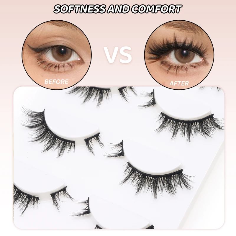 DINGSEN 4 pares de cílios de gato meia cílios naturais 3D cílios de olho de gato cílios postiços com extremidade alada cílios alongados cílios postiços