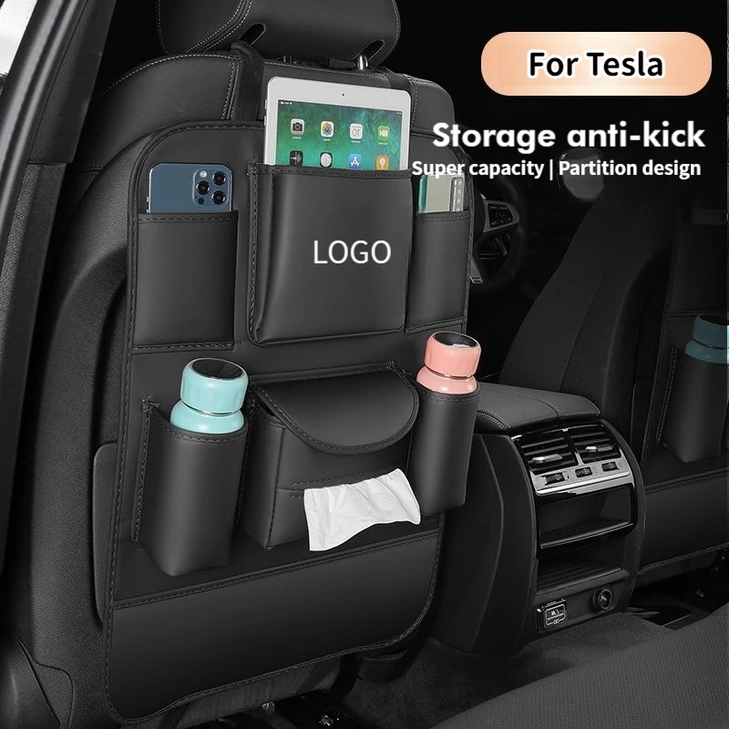 

YOTONWAN For Tesla Model 3 Model Y Model X Model S Car Seat Back Leather Anti-kick Storage Mat Car Interior Accessories