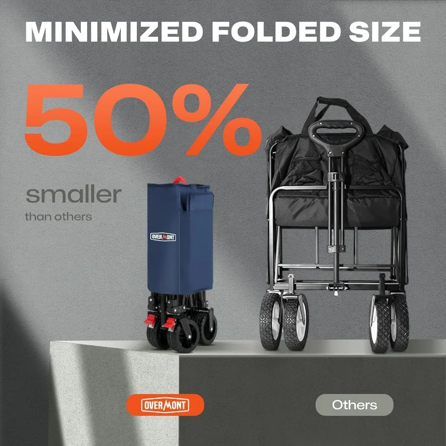 Zusammenklappbarer Wagen mit Rädern für Outdoor-Camping, Sport, Garten und Lebensmitteleinkäufe, 180 l, faltbarer Hochleistungswagen mit L