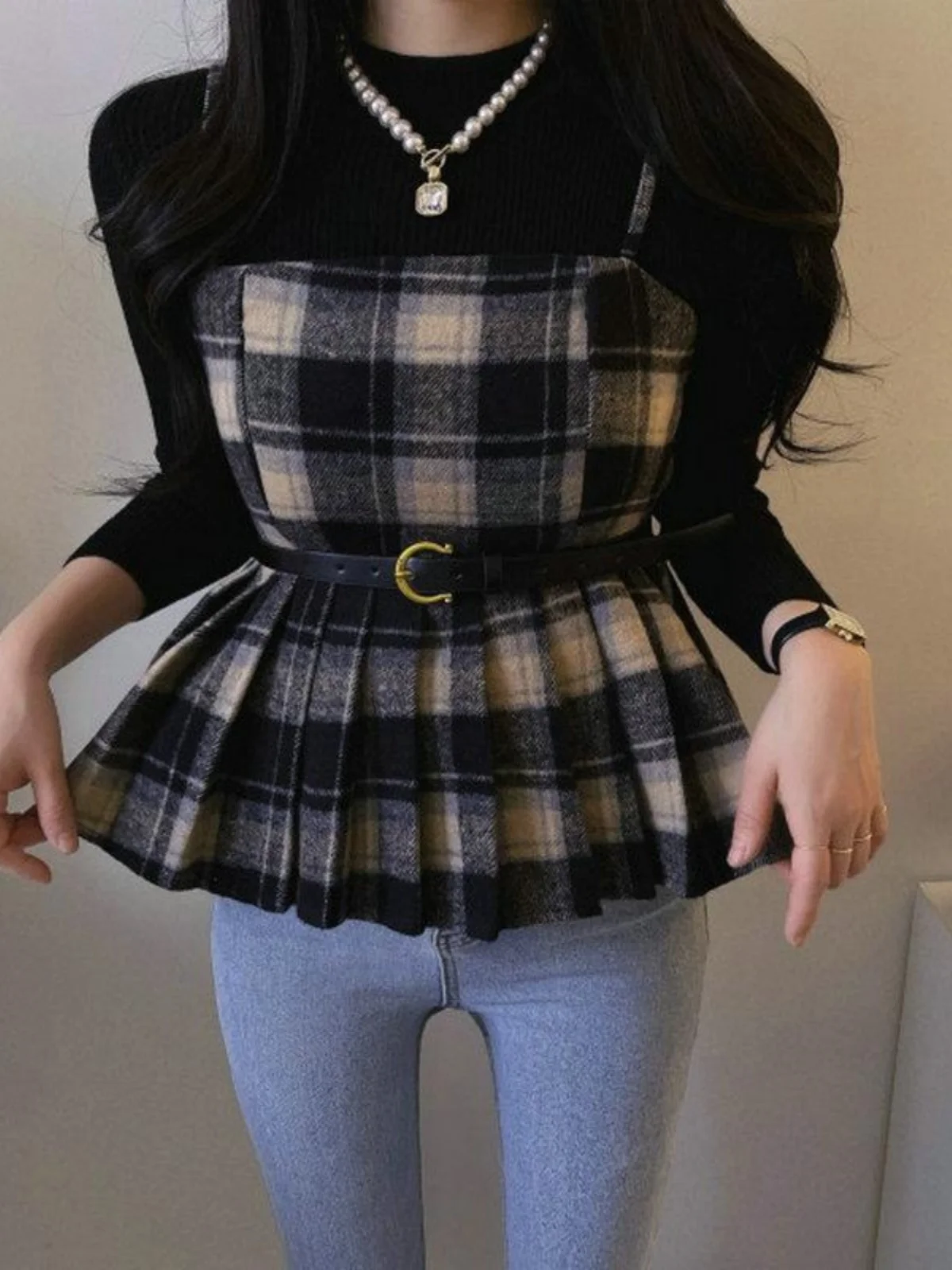 

Solowen Winter Plaid Long Sve Knitted Sweater High Ne Elastic Waist Strap Top And Bot Two Piece Set Faionable Women...