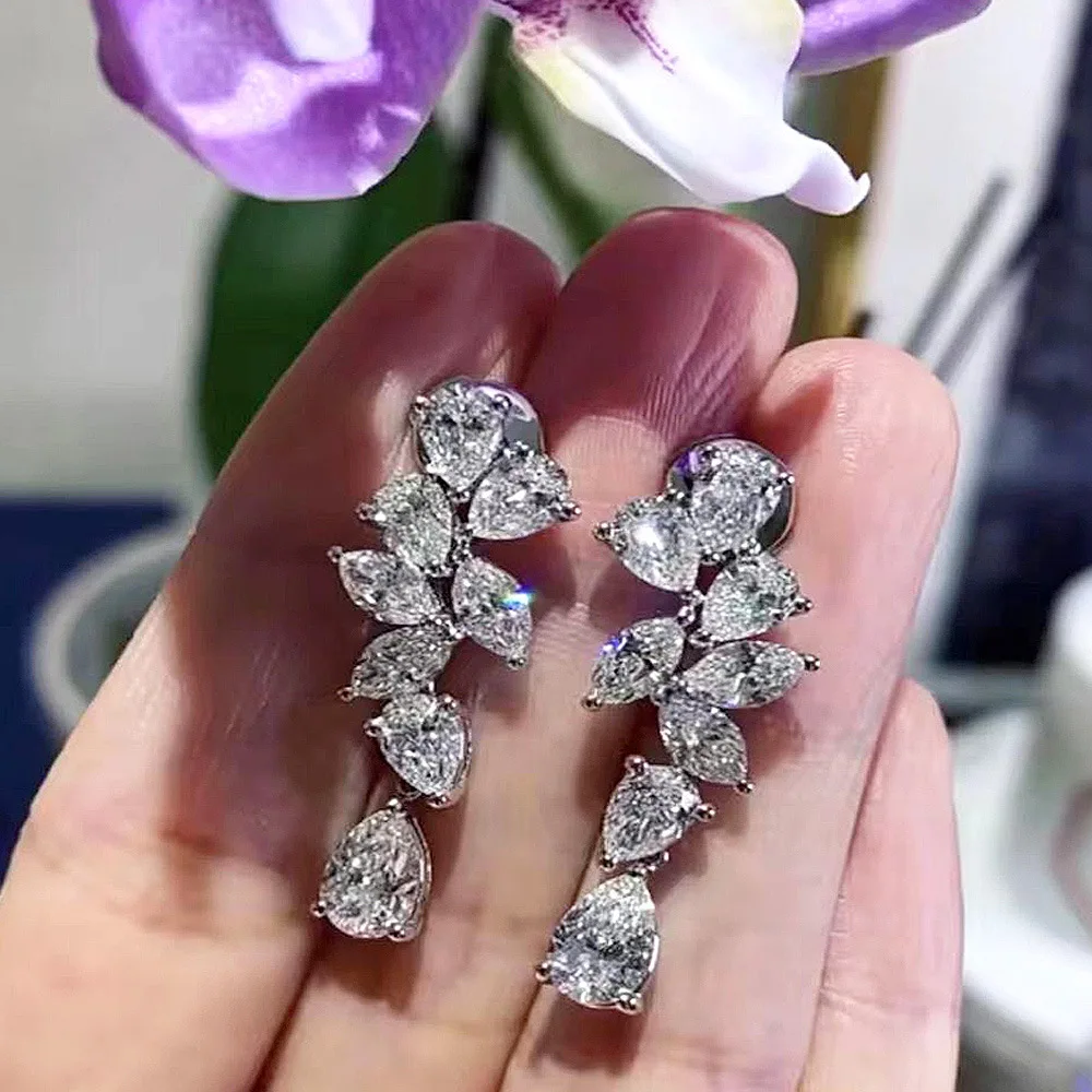 real 925 brincos de prata esterlina para mulheres moissanite brinco oscila diamante presente de noivado e casamento charm flor 01