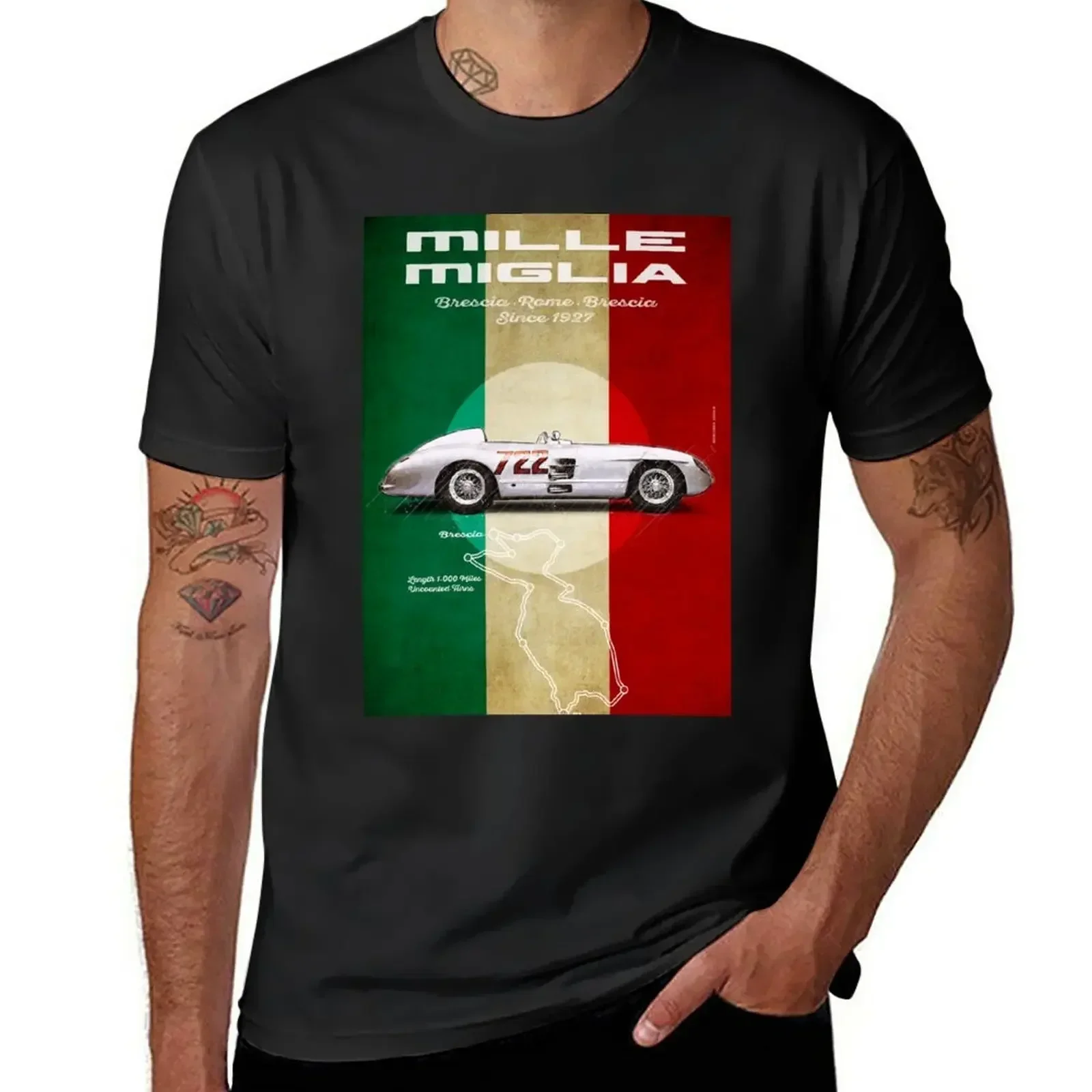 Summer manga vintage anime clothes Mille Miglia Racetrack Vintage T-Shirt customizeds aesthetic clothes sweat mens tall t shirts