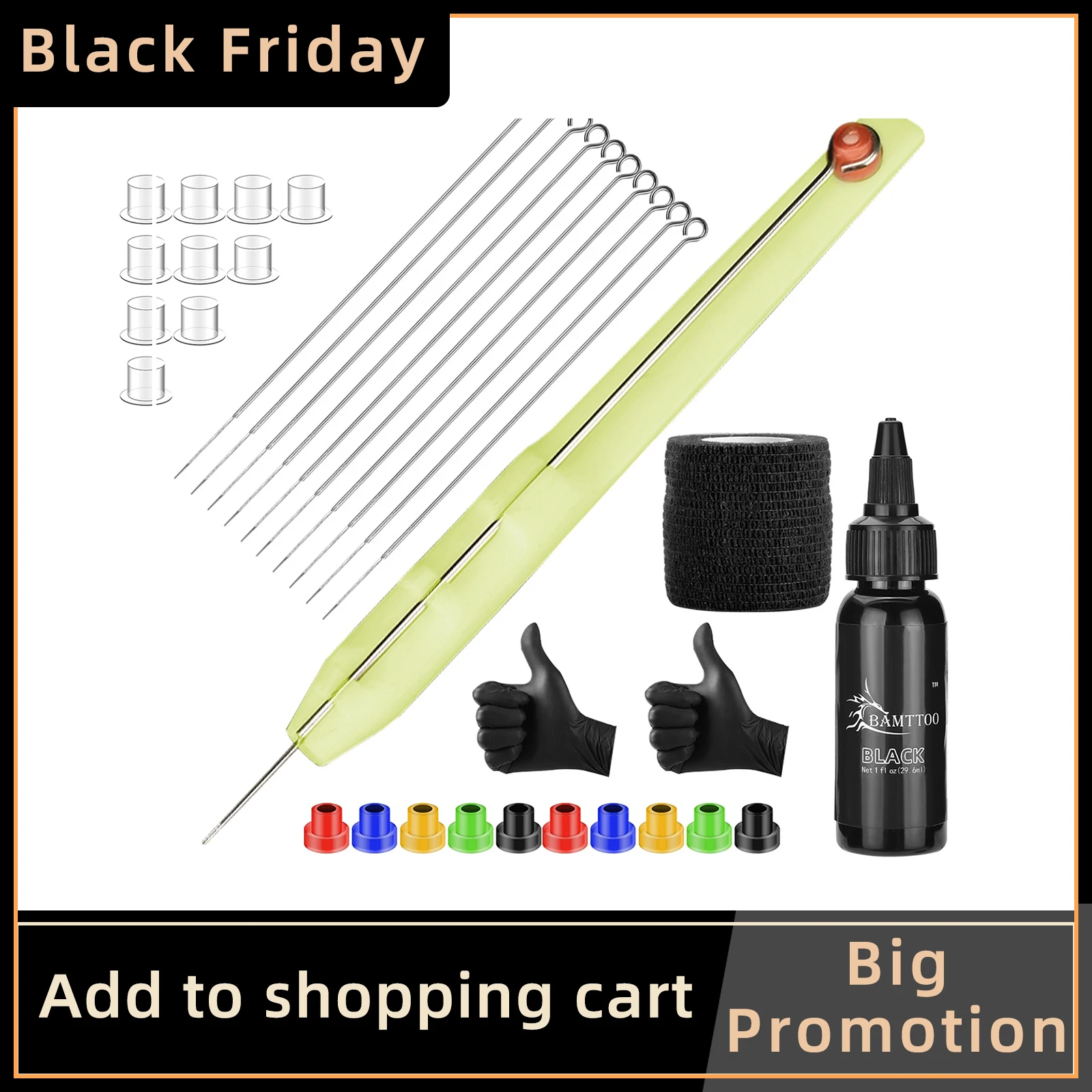 

1 Set Hand Poke Pen and Stick Tool Tattoo Needle Holder Tattoo Ink Cup Supply Pigment Glover Grommet Bandage Accessories Kit