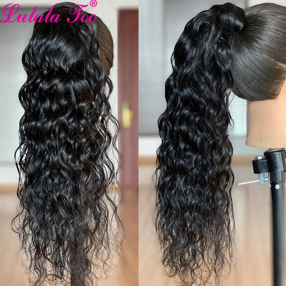 Cola de Caballo envolvente de onda Natural, postiche de cabello humano, pasta mágica brasileña, extensión de cola de caballo, 12-26 pulgadas