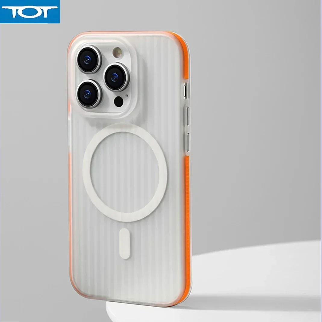 

Corrugated Pattern For Magsafe Magnetic Wireless Charge Case For iPhone 16 15 14 13 12 Pro Max Plus Non-slip Hard PC Matte Cover