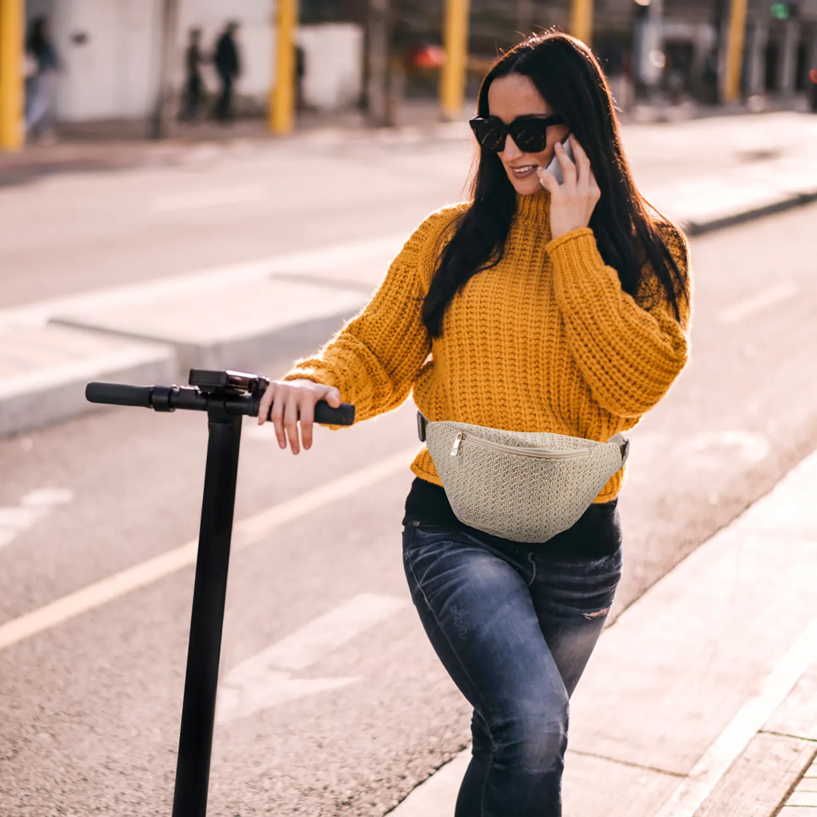 

1 шт. летняя поясная сумка-бананка из имитации соломы, плетеная нагрудная сумка в стиле бохо для походов, сумка для хранения