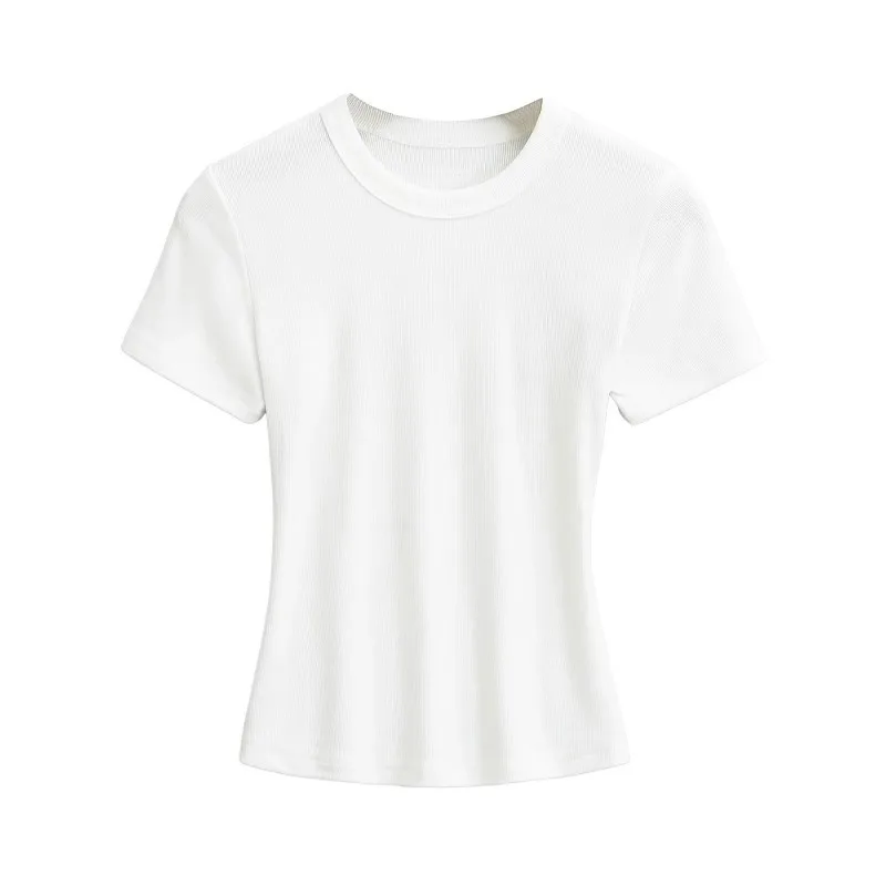Rundhals Hochelastische Sommer-Cropped-Tops Damen Kurzarm-Oberteile Sexy Pullover Unterziehblusen Schlanke T-Shirts – Detail 6