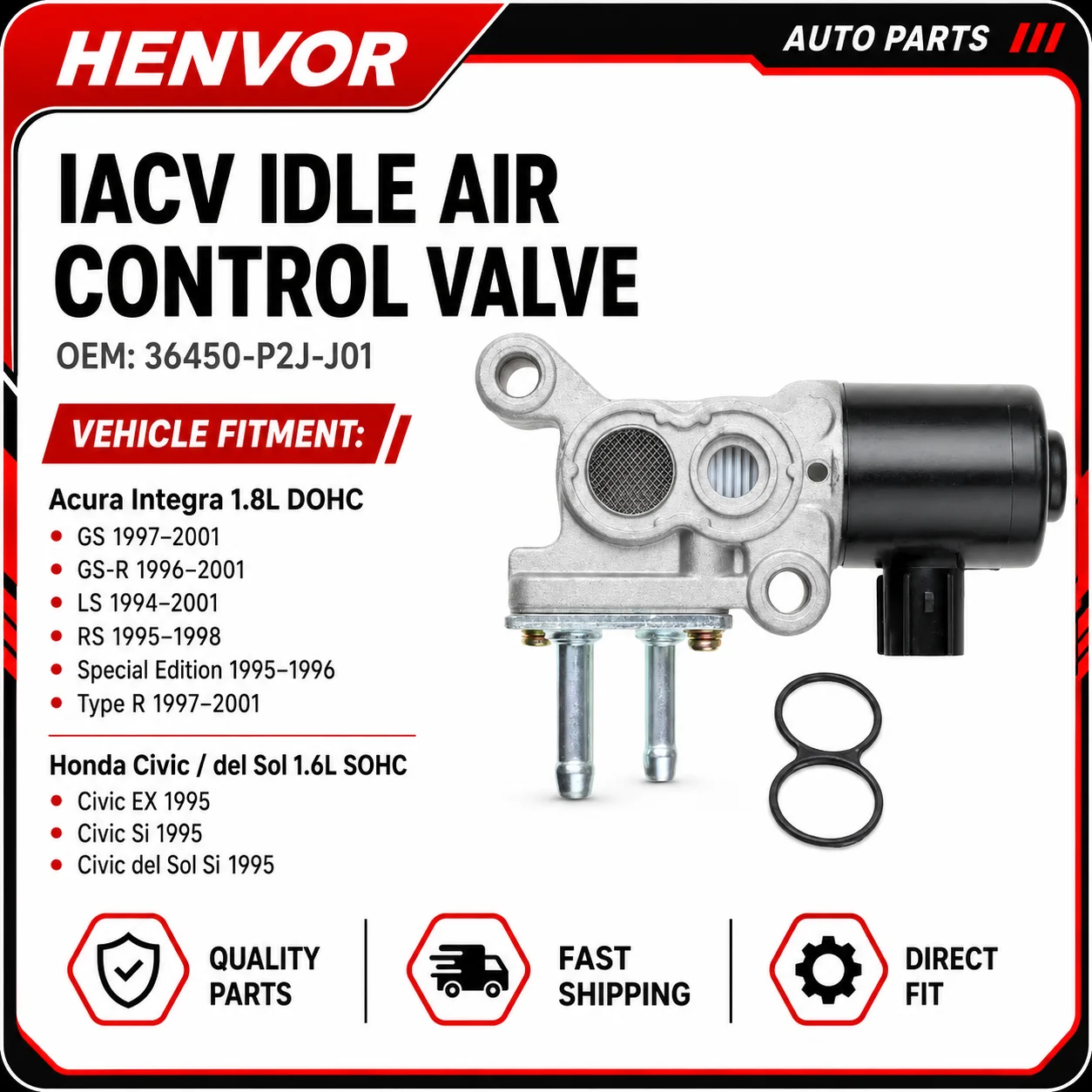 36450P2JJ01 36450-P2J-J01 Idle Air Control Valve IACV for Honda Civic Del Sol Acura Integra 1.6L 1.8L 1994–2001