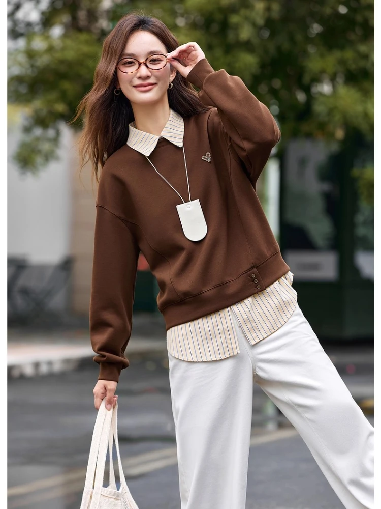 

VIMLY Sweatshirts Women Fashion Solid Autumn 2025 Casual Round Collar Loose Lady Sweatshirt Long Sleeve Sporty Knitted Top A2062
