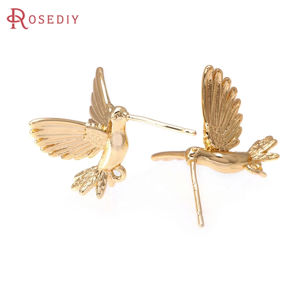 18K Gold Color Brass Cranes Birds Stud Earrings Pins Earrings High Quality Diy Women's Earrings Jewelry Making Accessories