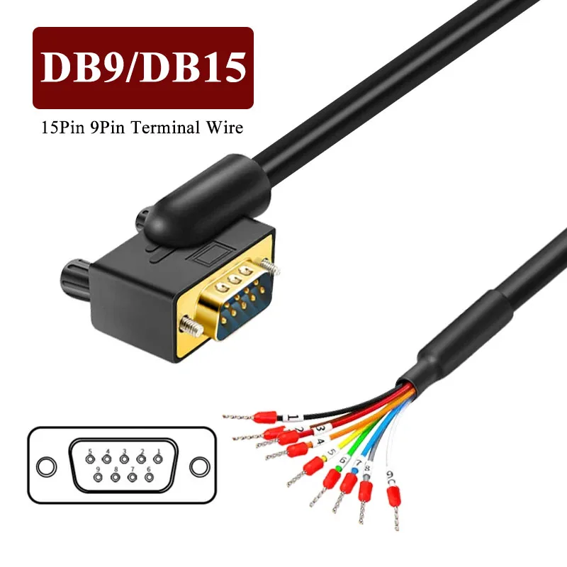 Industrial Grade 15Pin 9Pin Terminal Wire DB9 Male Single Head Serial Port Cable Gold-plated DB15 Parallel Port Connection Line