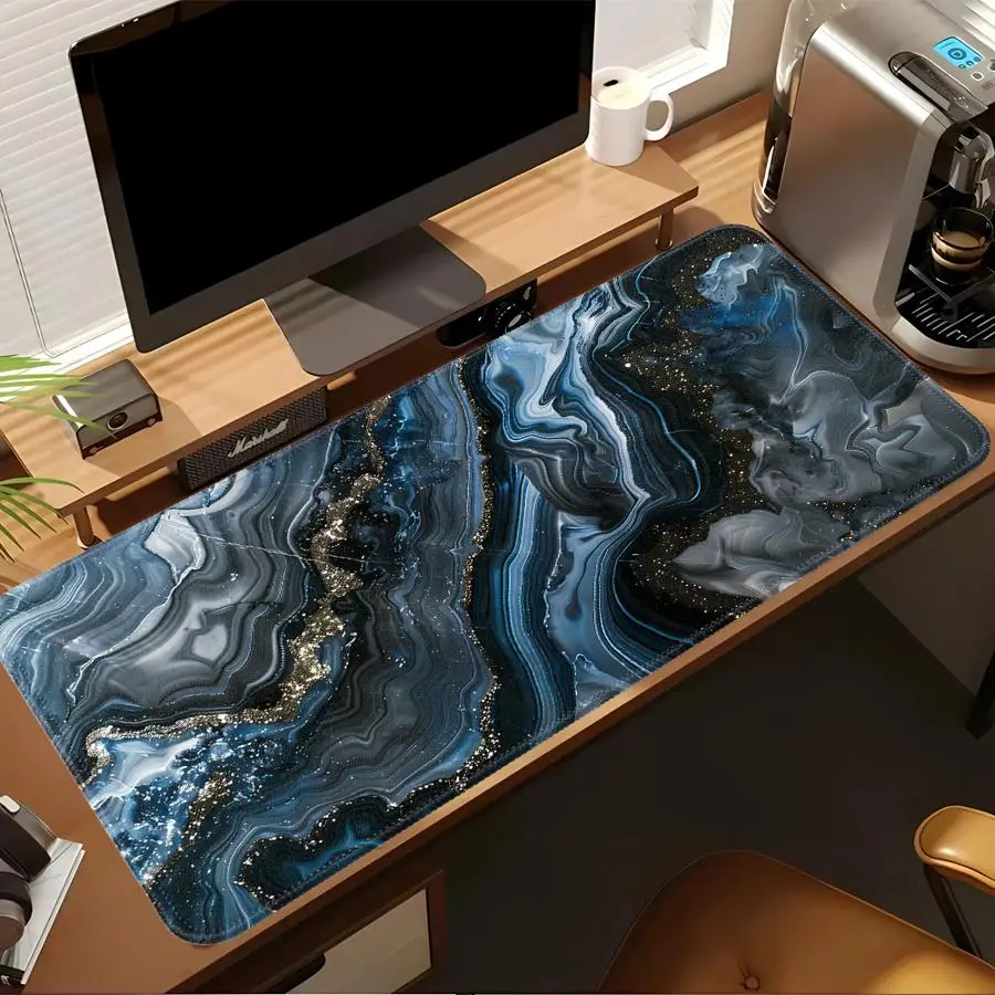 Mouse Pad office Pad Desk accessories Keyboard Mouse Pad Game Console Pad Computer Laptop Pad Anti slip Blue Gold Swirl Marble