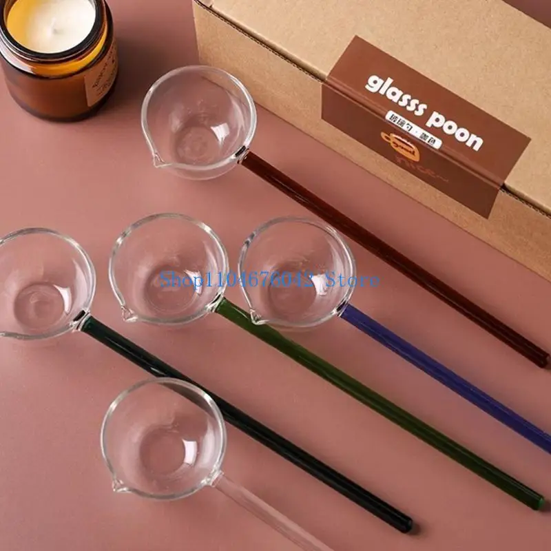 5asd 2 قطعة مغارف زجاجية مقاومة للحرارة مغرفة صابون للحساء وملعقة قهوة