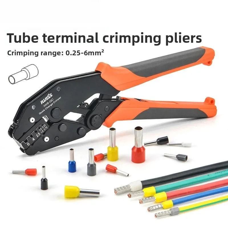 Labor-saving 9 Inch Crimping Plier Cold Press Terminal Crimper for Insert Spring Copper Lug Electric Wiring Tool with Dies