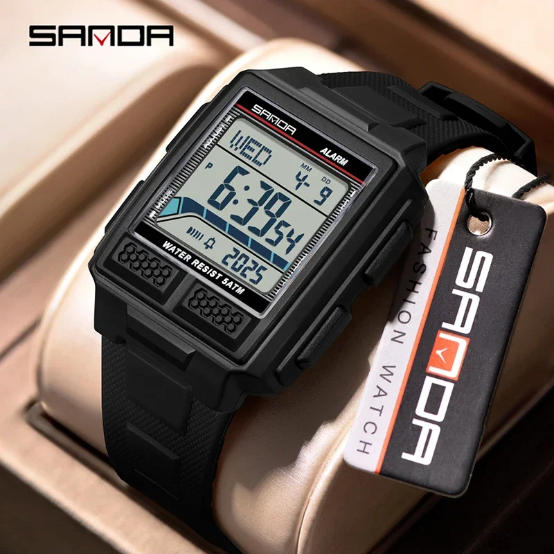 SANDA New Men Electronic Watch Multifunction Chronograph Sports Clock LED Luminous Digital 5Bar Waterproof Student Casual Watch