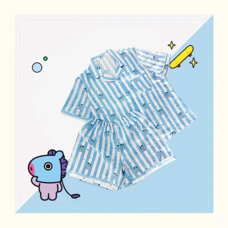 Anime Cartoon Bt21 Women\'s Pajamas Y2K Summer New Home Wear Casual Wear Short-Sleeved T-Shirt Shorts Two-Piece Couple Set Gifts