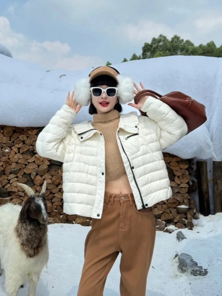 Novo outono inverno para baixo roupas femininas leve pato para baixo casaco feminino curto com capuz macio grosso quente fofo puffer jaqueta