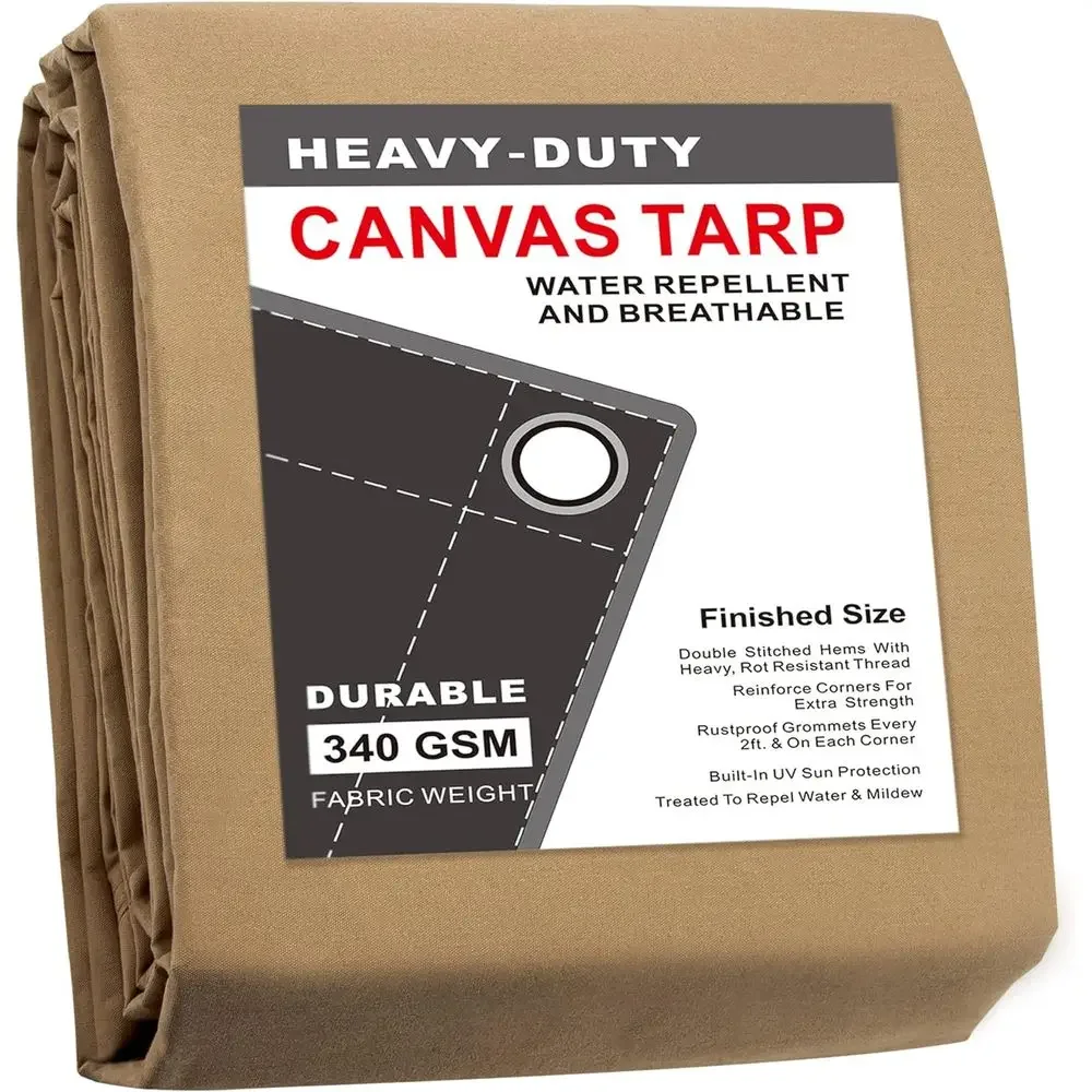 

Heavy-Duty 12x24 ft Tan Canvas Tarp with Grommets, Multipurpose Cover for Camping, Shelter, and StorageTime-limited