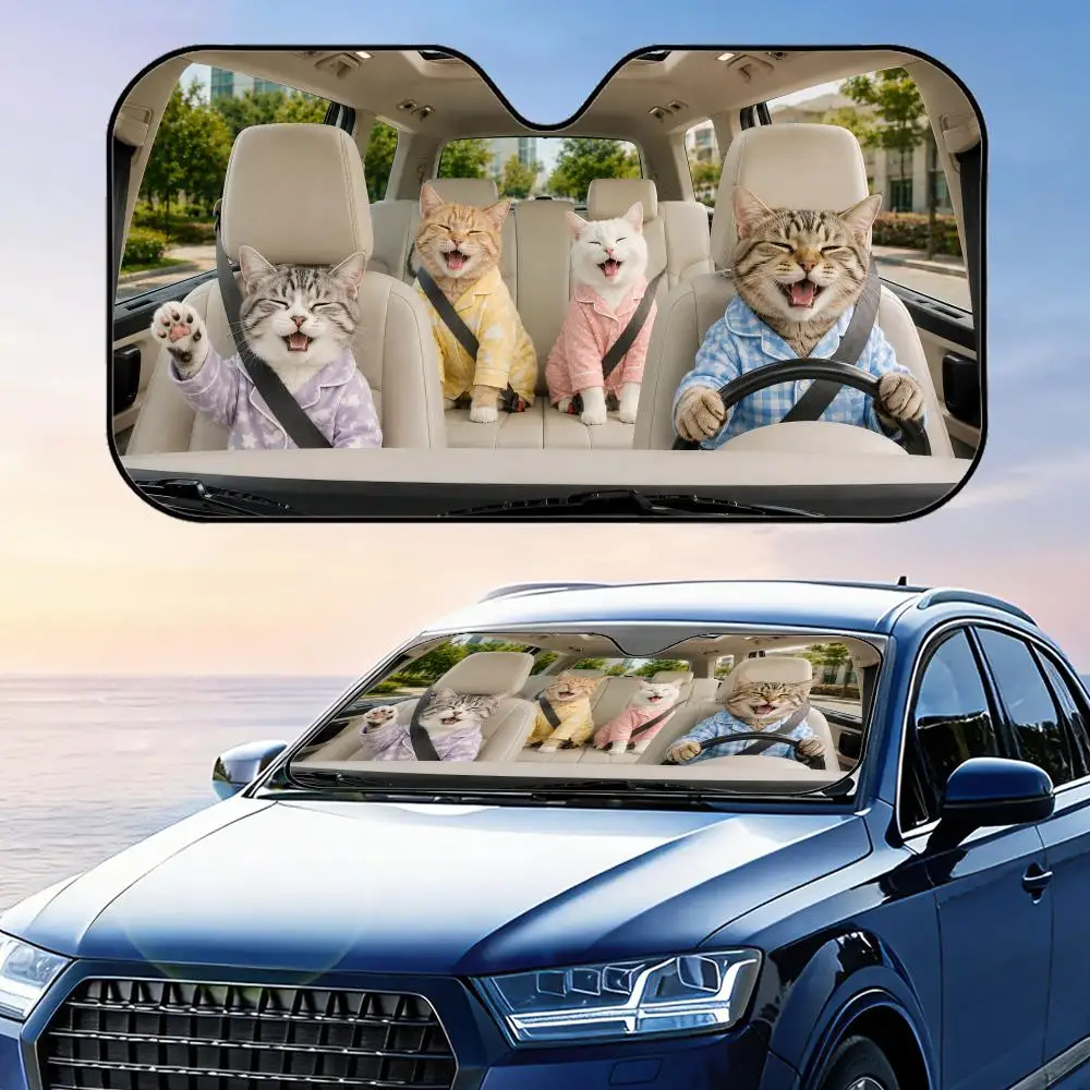 

Cat in Pajamas Sun Visor Car Windshield Sunshade UV Protection Reflective Foldable Heat Insulation Cover