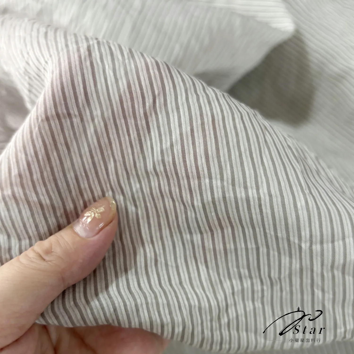 Loose Pleated Light Gray Stripes Silk Linen Fabric Thin Slightly Transparent Men's and Women's Shirt Silkworm Silk Satin Fabric