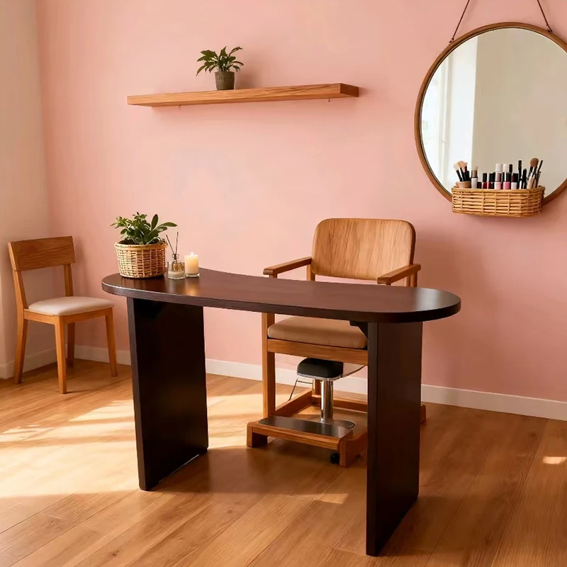 &Vintage Classic Manicure Nail Table Rustic Design Italian Leisurely Manicure Nail Table Curved Minimalist Mesa Salon Furniture
