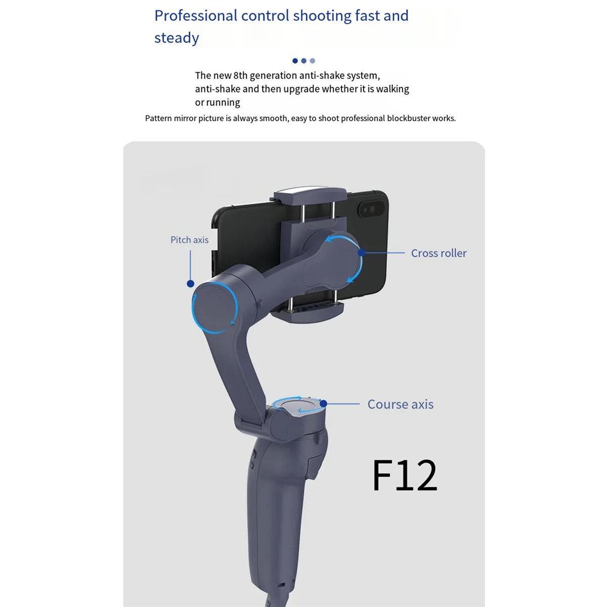 F12 3-Axis Handheld Gimbal Smartphone Stabilizer Cellphone Selfie Stick for Phone Vlog Anti Shake Video Recording