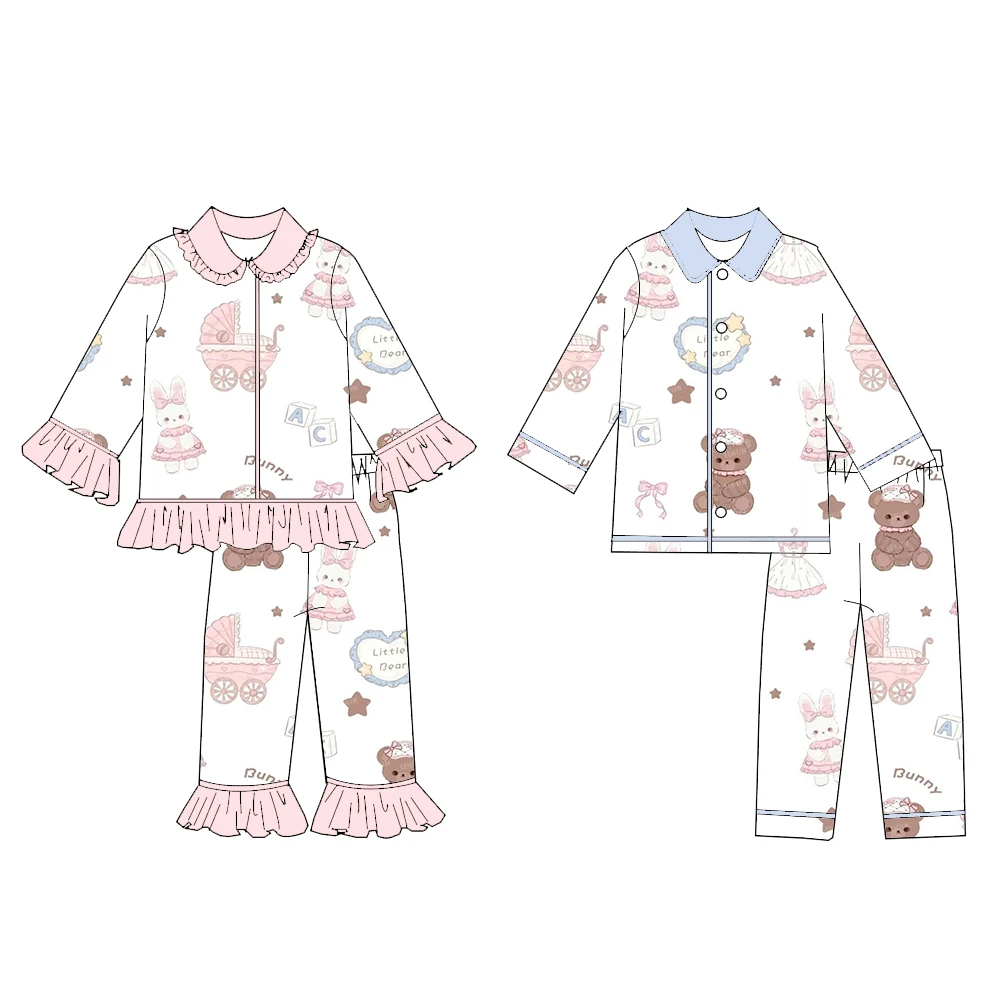 

Boutique Valentine's Day Ruffled Pajama Set Long-Sleeved Button-Up Top for Boys and Girls Elastic Waist Pants wholesal