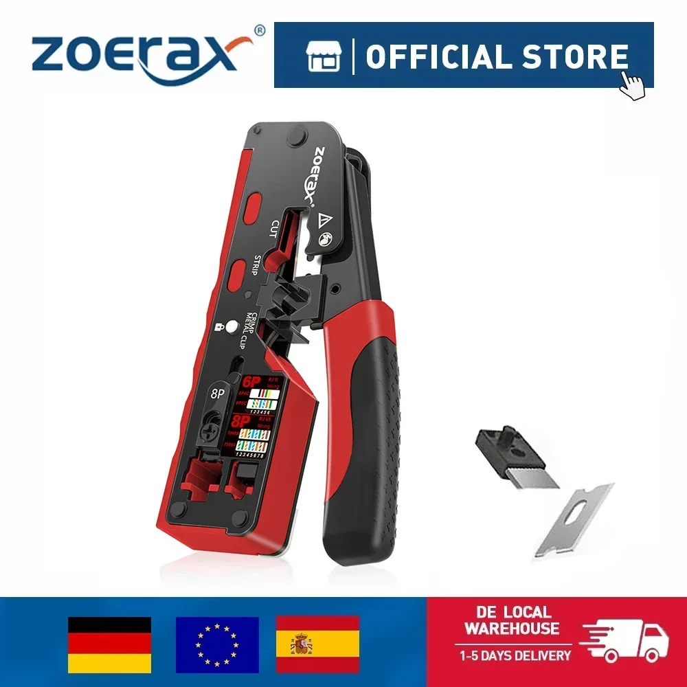 Outil de sertissage ZoeRax RJ45 CAT7 CAT6A pour connecteurs réseau Cat7/6a/6/5e, coupe-fil, dénudeur de fils, sertisseur Ethernet avec lames